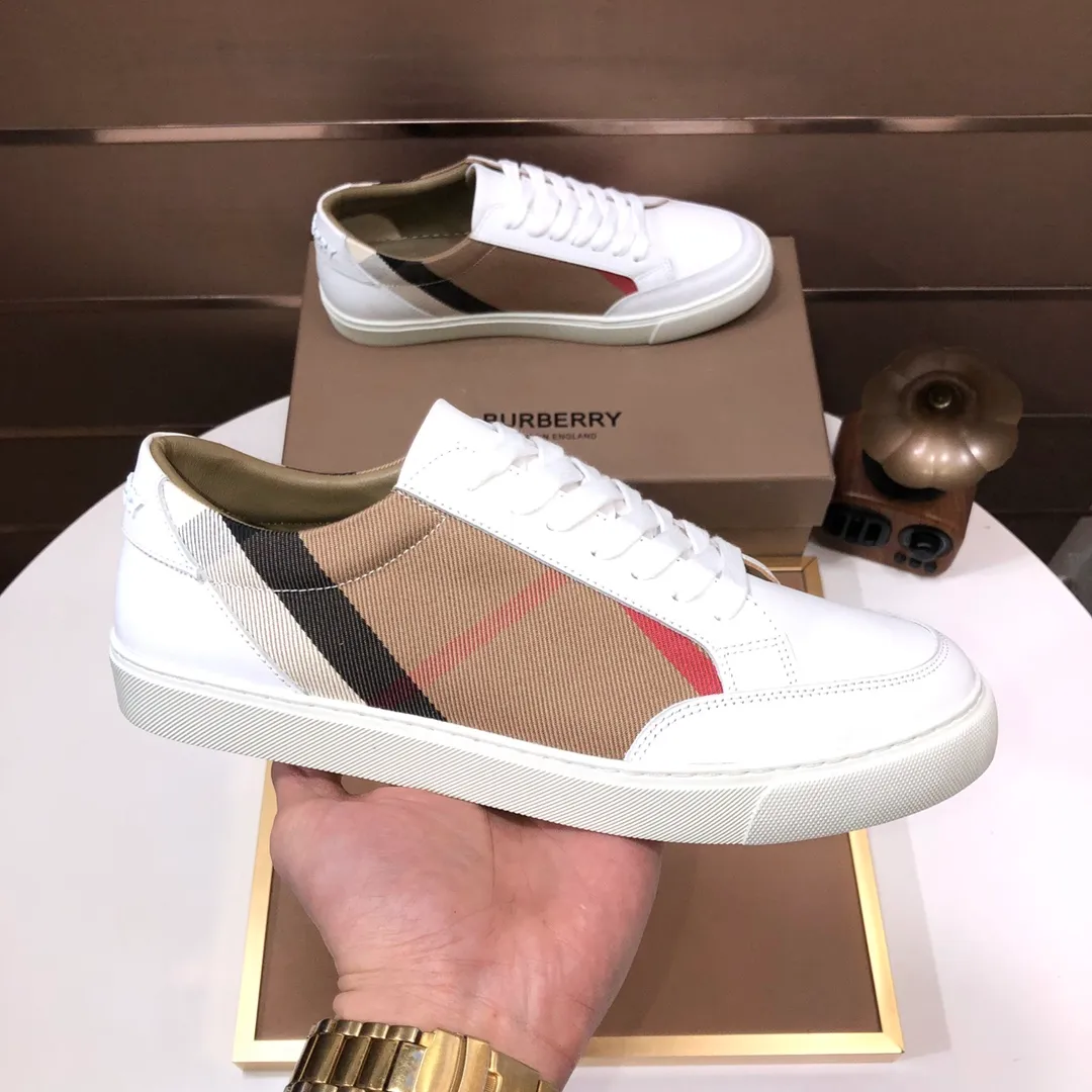 Men's shoes 💰480💰 [Burberry] (cowhide lining) classic low-top sneakers｜Imported cowhide with classic plaid fabric｜Cowhide lining｜Original outsole｜Fine workmanship and comfortable to wear Size: 38-44 (customized at 45)